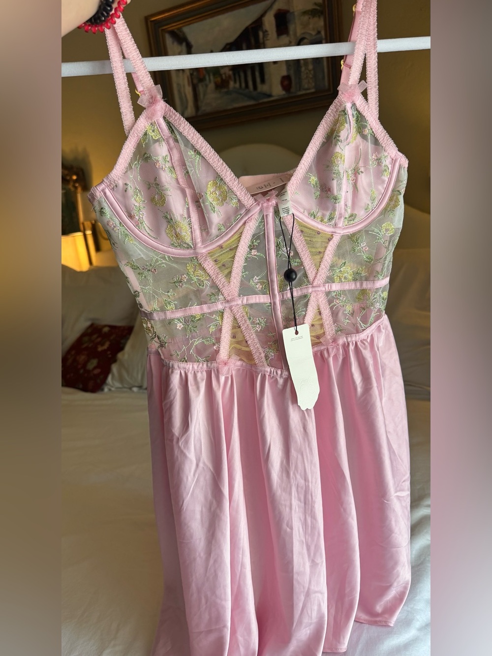 For Love And Lemons Pink Sheer Floral Embroidered Mini Dress